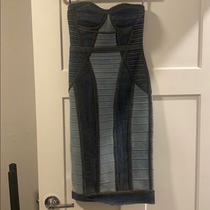 Herve Leger Gwyn Jean Bandage Strapless Dress